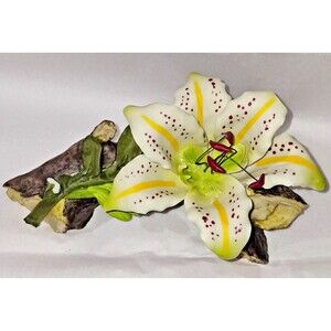 VTG Rare Tiger Lily Branch Cream Yellow Green Italy Porcelain Has Damage